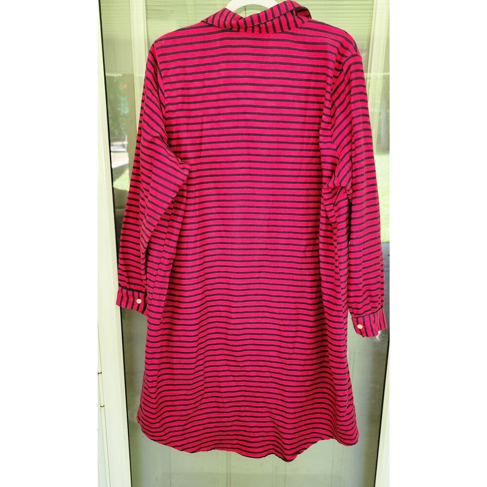 Lands' End Women's 1X Striped Sleepshirt Long Sleeve 100% Cotton Flannel - Picture 2 of 4